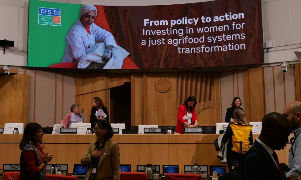 FAO meeting room with the banner of the side event: From policy to action