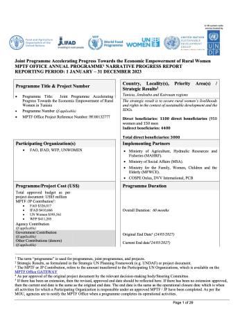 Screen shot of the front page of the 2023 Tunisia Annual Report.