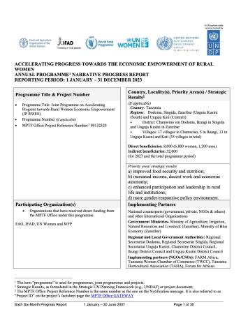 Screen shot of the front page of the 2023 Tanzania Annual Report.