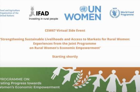 Screenshot of the invitation for the event, 'CSW 67 Virtual Side Event: Strengthening Sustainable Livelihoods & Access to Markets for Rural Women'