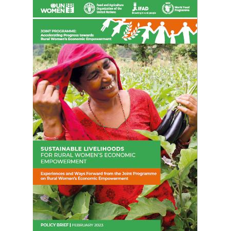 A Nepalese woman adjusts her headscarf on the front of the report, 'Sustainable Livehoods for Rural Women's Economic Empowerment'.